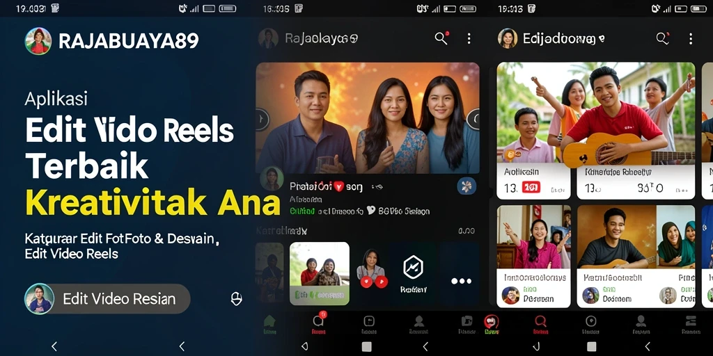 Antarmuka RAJABUAYA89 untuk editing video reels yang intuitif.